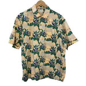 Caribbean Size L Palm Print Shirt Tropical Hawaiian Floral Toucan Button Up